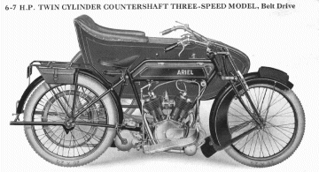 6-7 HP, twin, 3 gear, bælte, 796, sv, m. sidevogn model 3