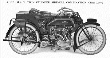 8 HP, M.A.G. twin, 3 gear, kæde, 796, sv, m. sidevogn model 1